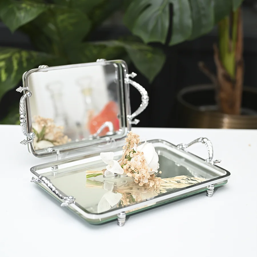 Gümüş Kulplu Aynalı Tepsi