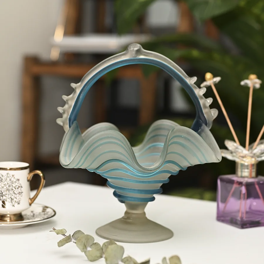 Retro Turkuaz Cam Sepet Obje