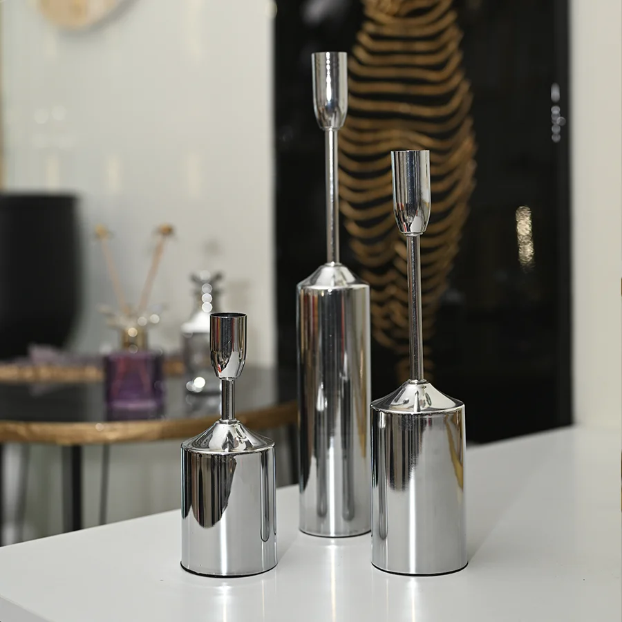 Modern Krom Şamdan 3’lü Set